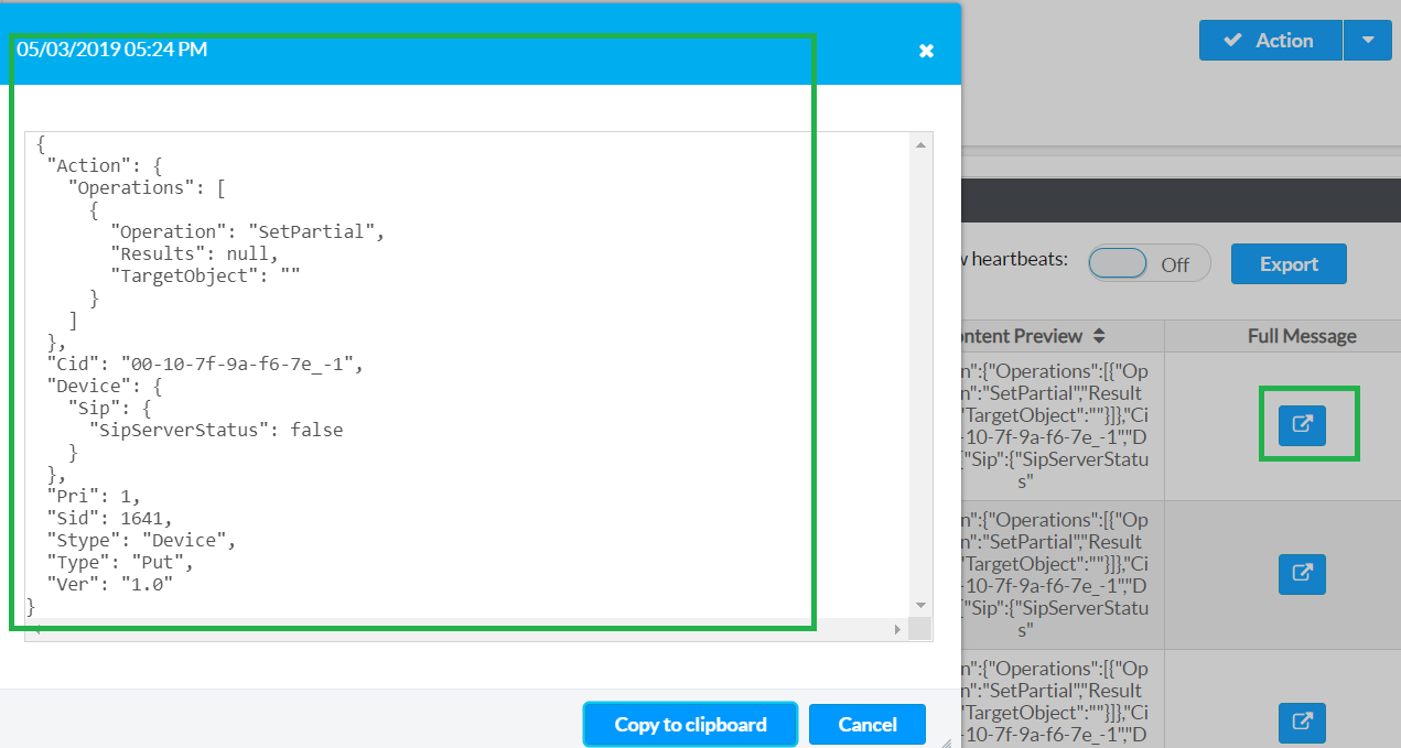 Full Message Log Window